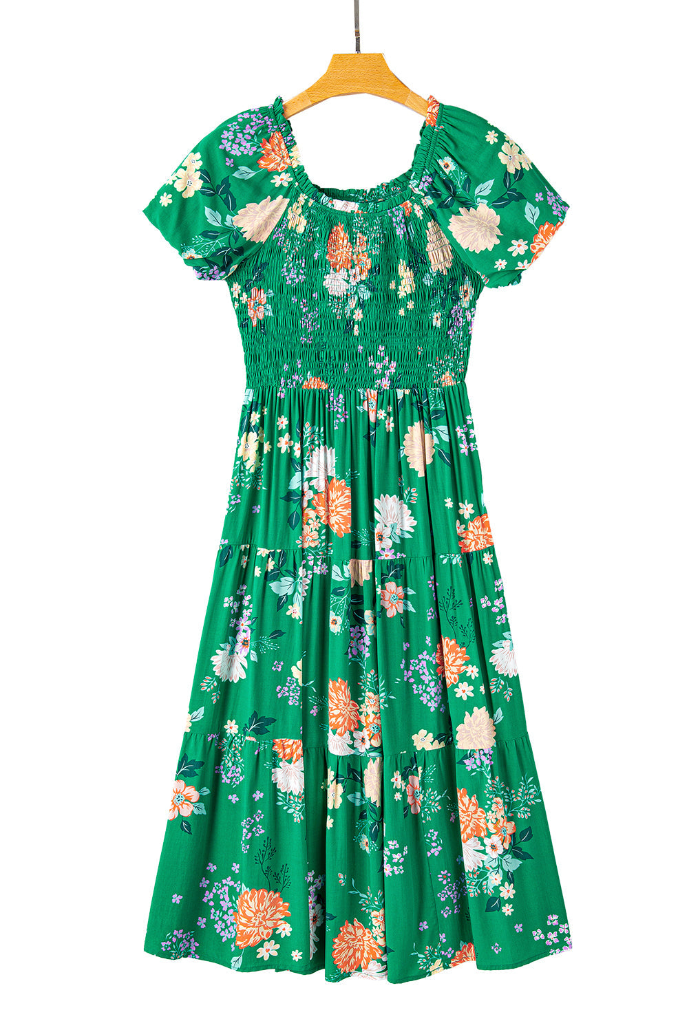 Women's Dresses Featuring Print Shirred Layered Midi Floral-Print