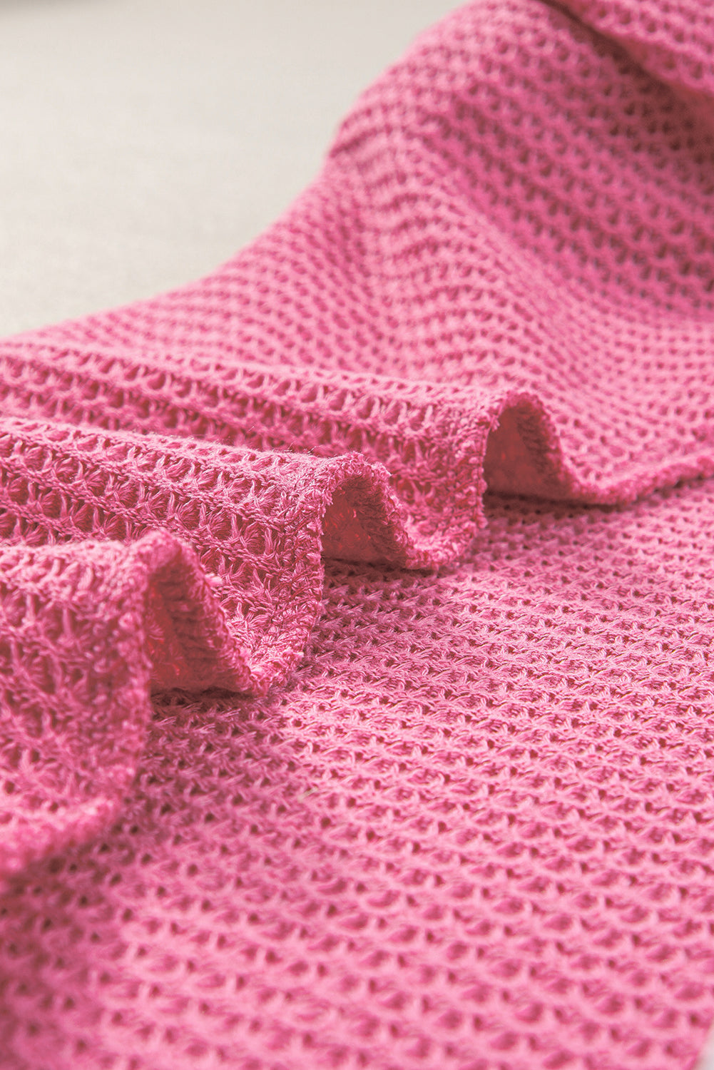 Women's Top Featuring Waffle Knitted Ruched Balloon Sleeve