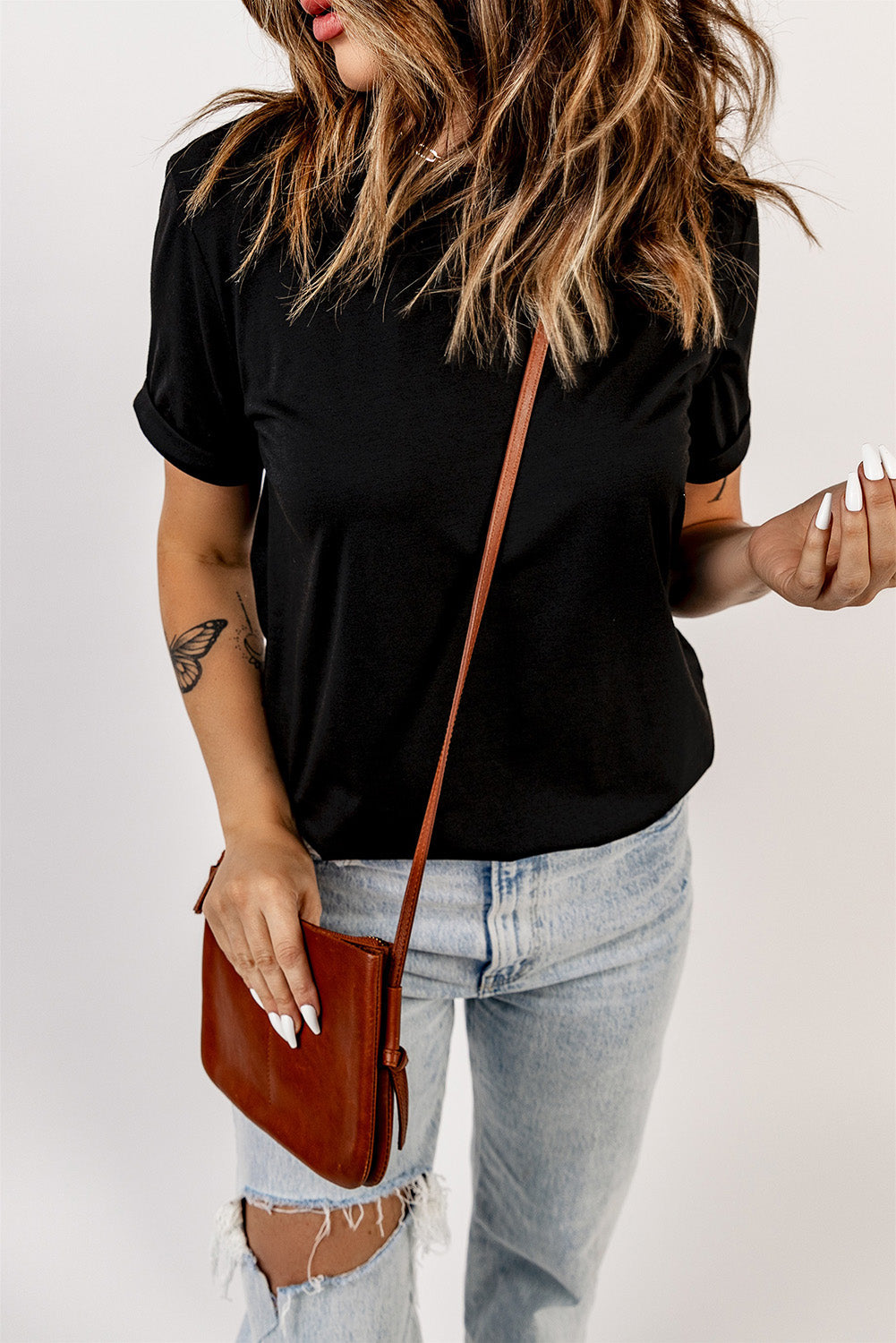 Women's Tee with Crew Neck Solid Color