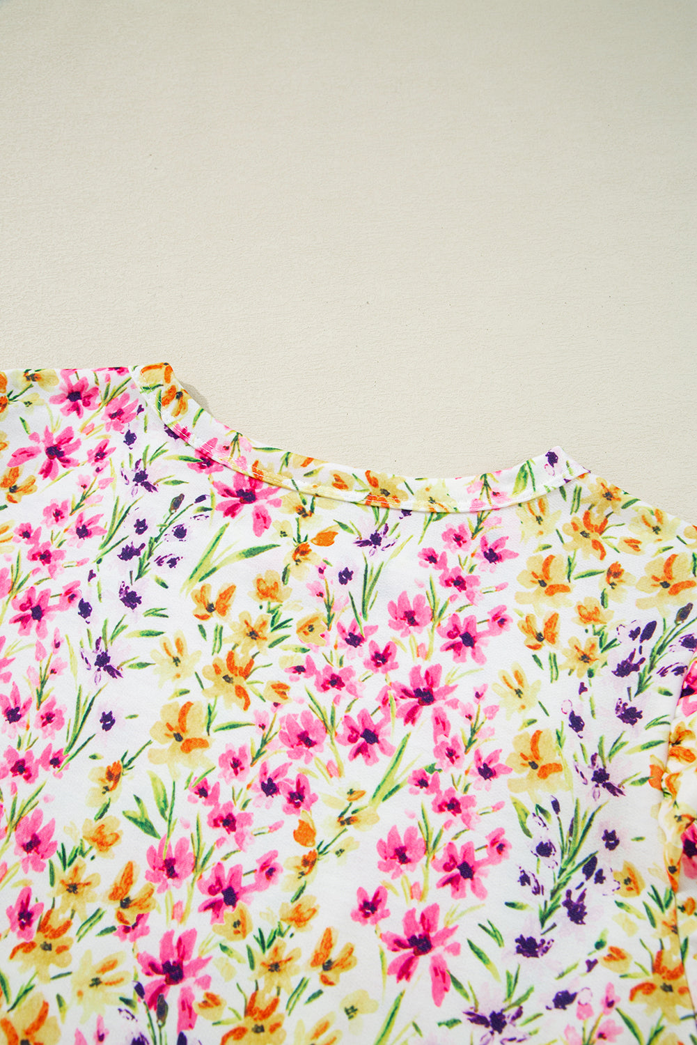 Floral Puff Short-Sleeved Crewneck Blouse