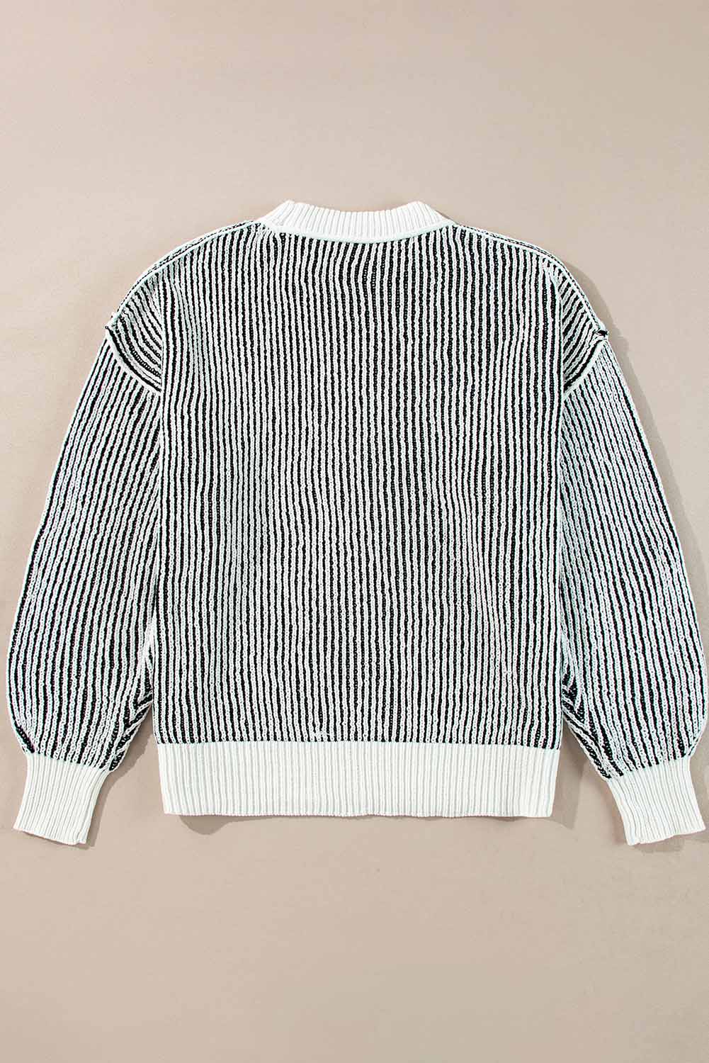 Knit Striped Textured Contrast Edge Loose Knit Top