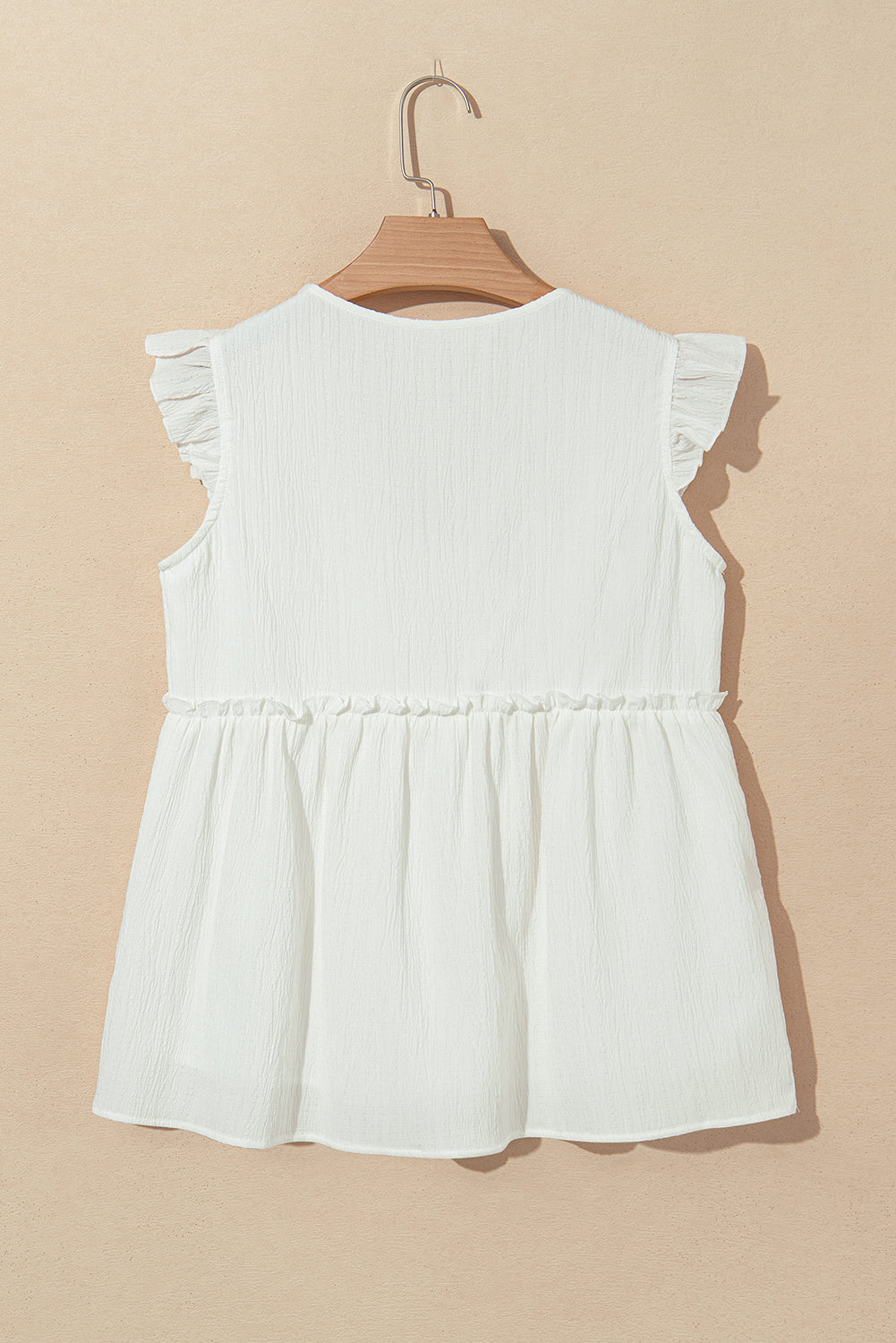 Textured V-Neck Ruffled Trim Flutter Flowy Top