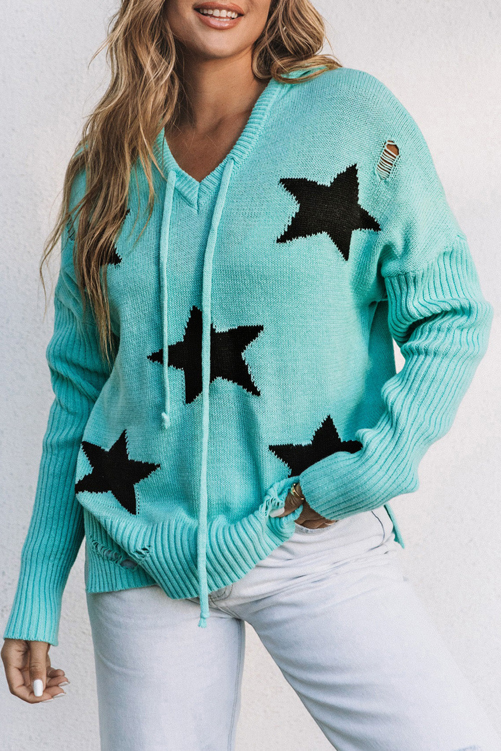 Women's Hooded Sweater with Star Pattern