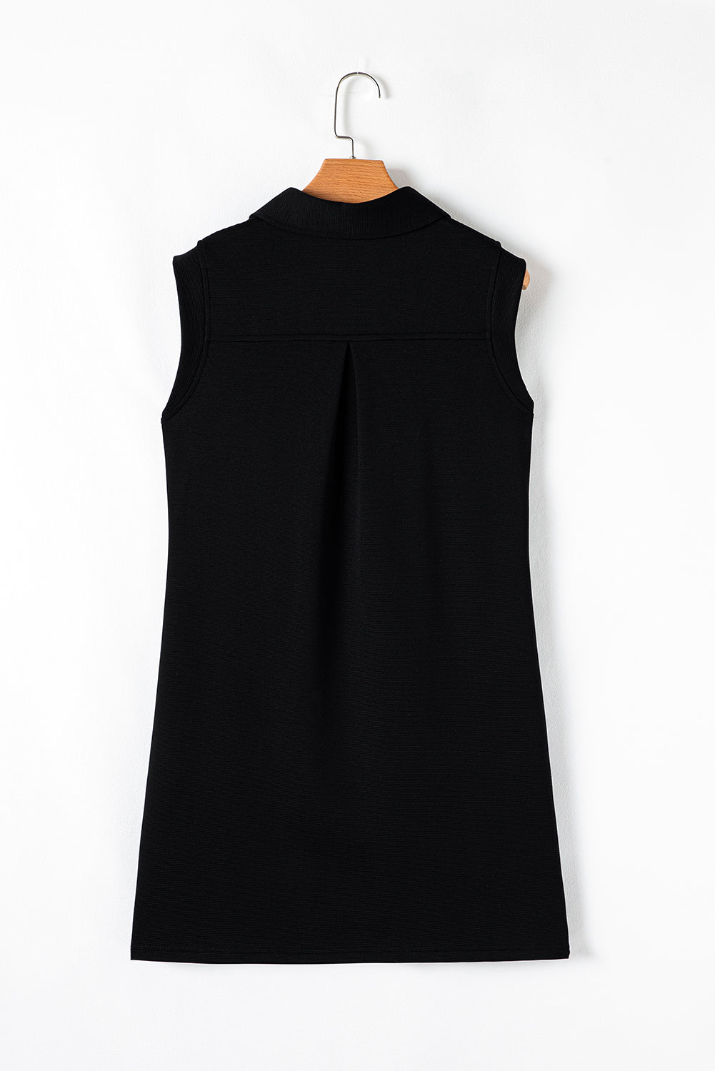 Black Collared Slit Neck Sleeveless Mini Dress