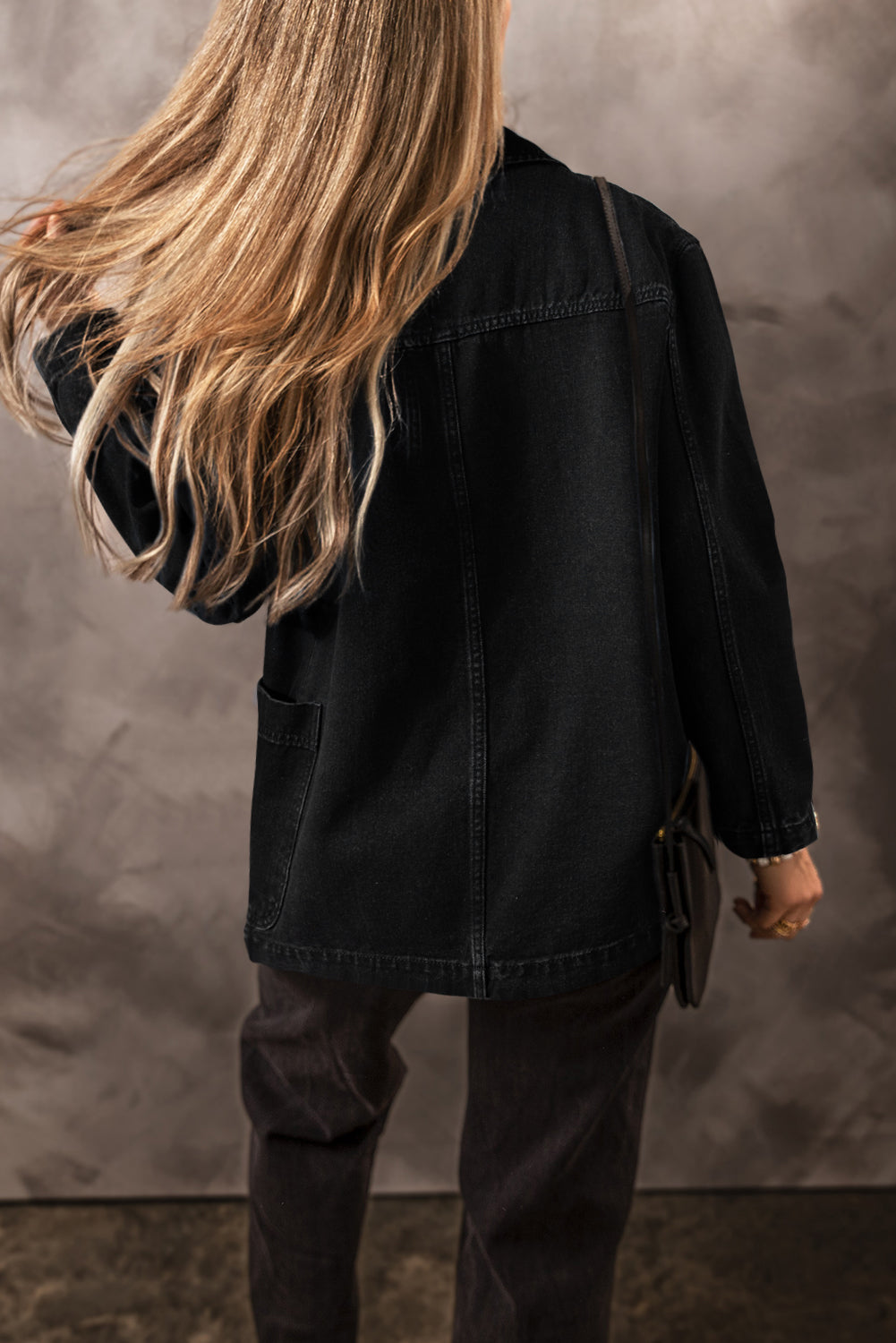 Denim Jacket with Side Pockets Lapel Collar