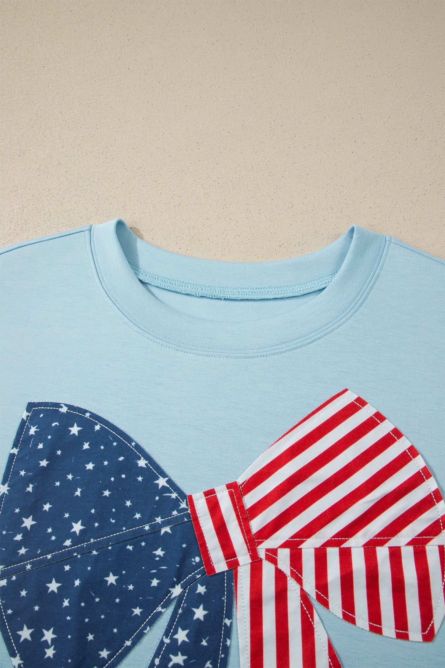Plus Size Patriotic Bow Patchwork Graphic T-Shirt in Beau Blue