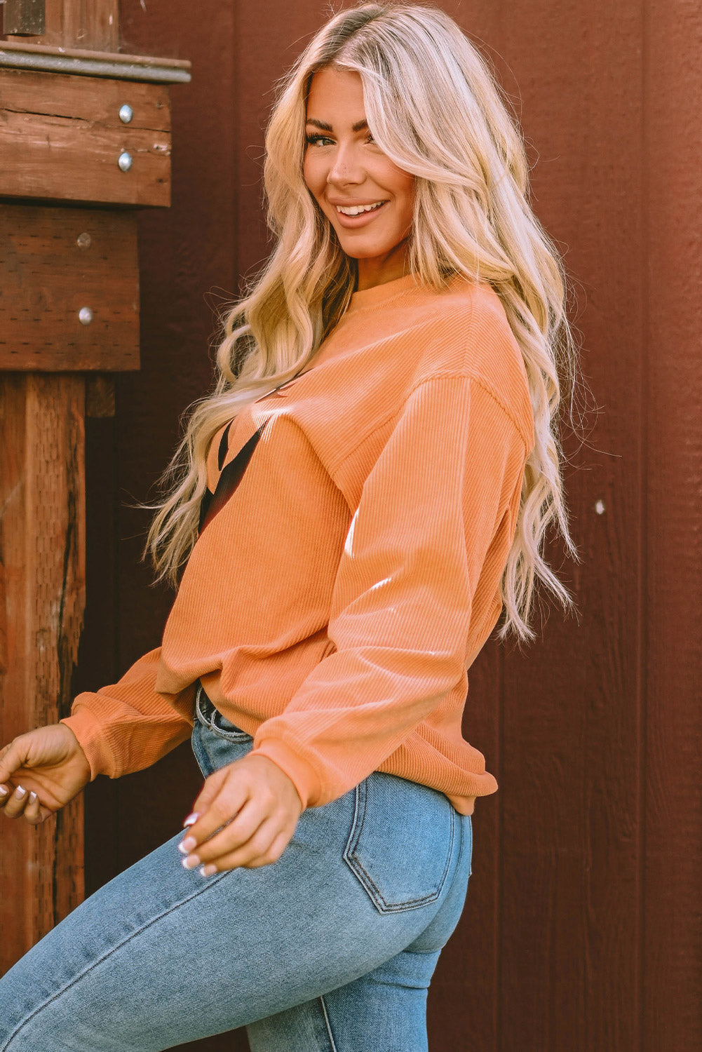 Women's Orange Pumpkin Smile Face Graphic Sweatshirt