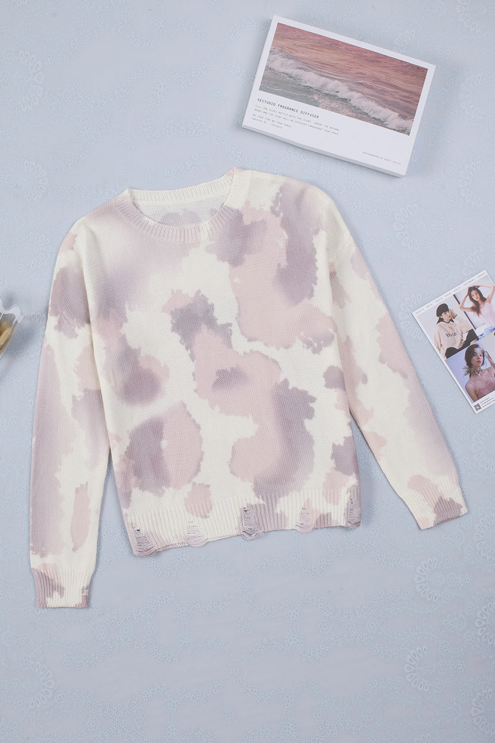 Women's Sweater with Stain Washed Tie Dye