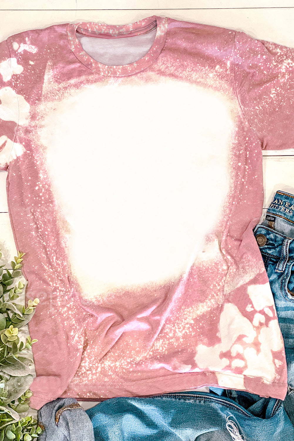 Women's T Shirt with Bleached Short-Sleeve