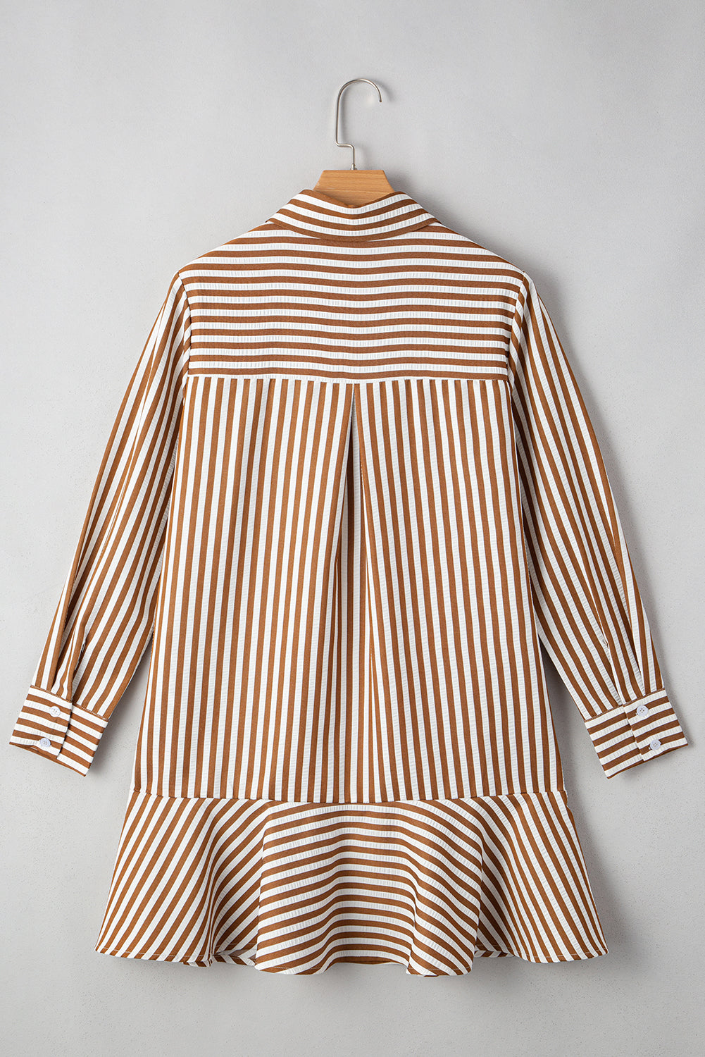 Ruffled Long-Sleeved Hem Collared Shirt Mini Dress