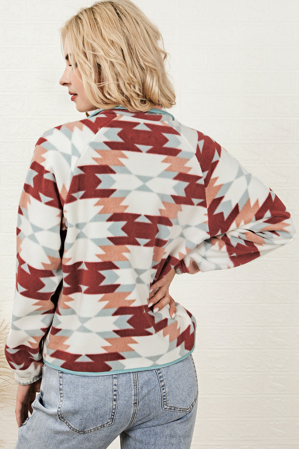 Women's Zipper Fleece Western Aztec Jacket