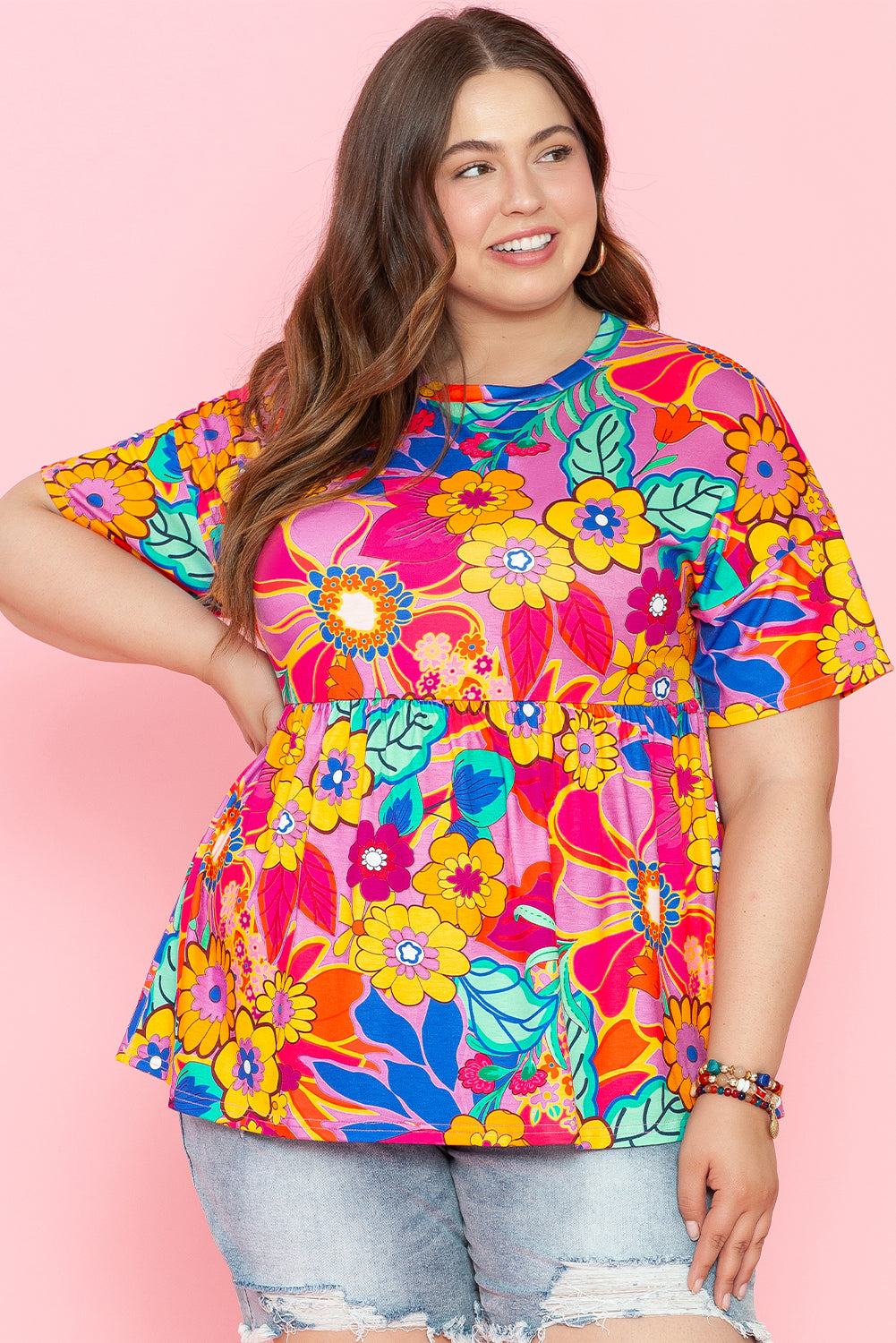 Women's Floral-Print Plus Size Babydoll Blouse