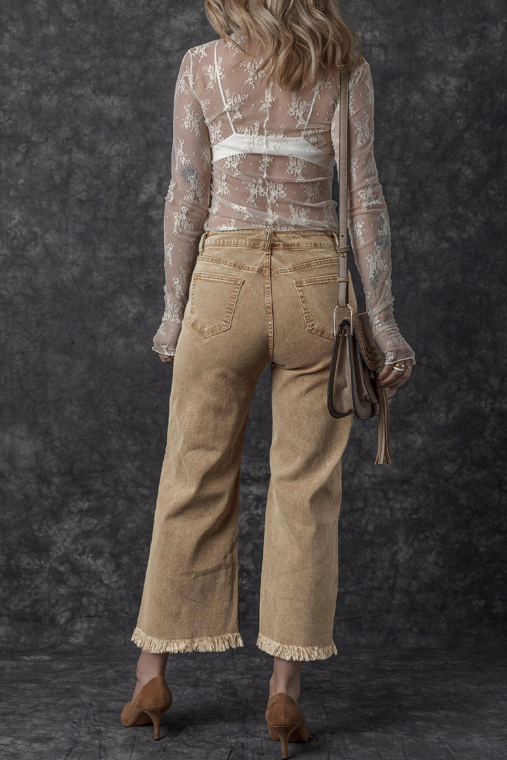 Women's Jeans Featuring Acid Washed High Rise Cropped Wide-Leg