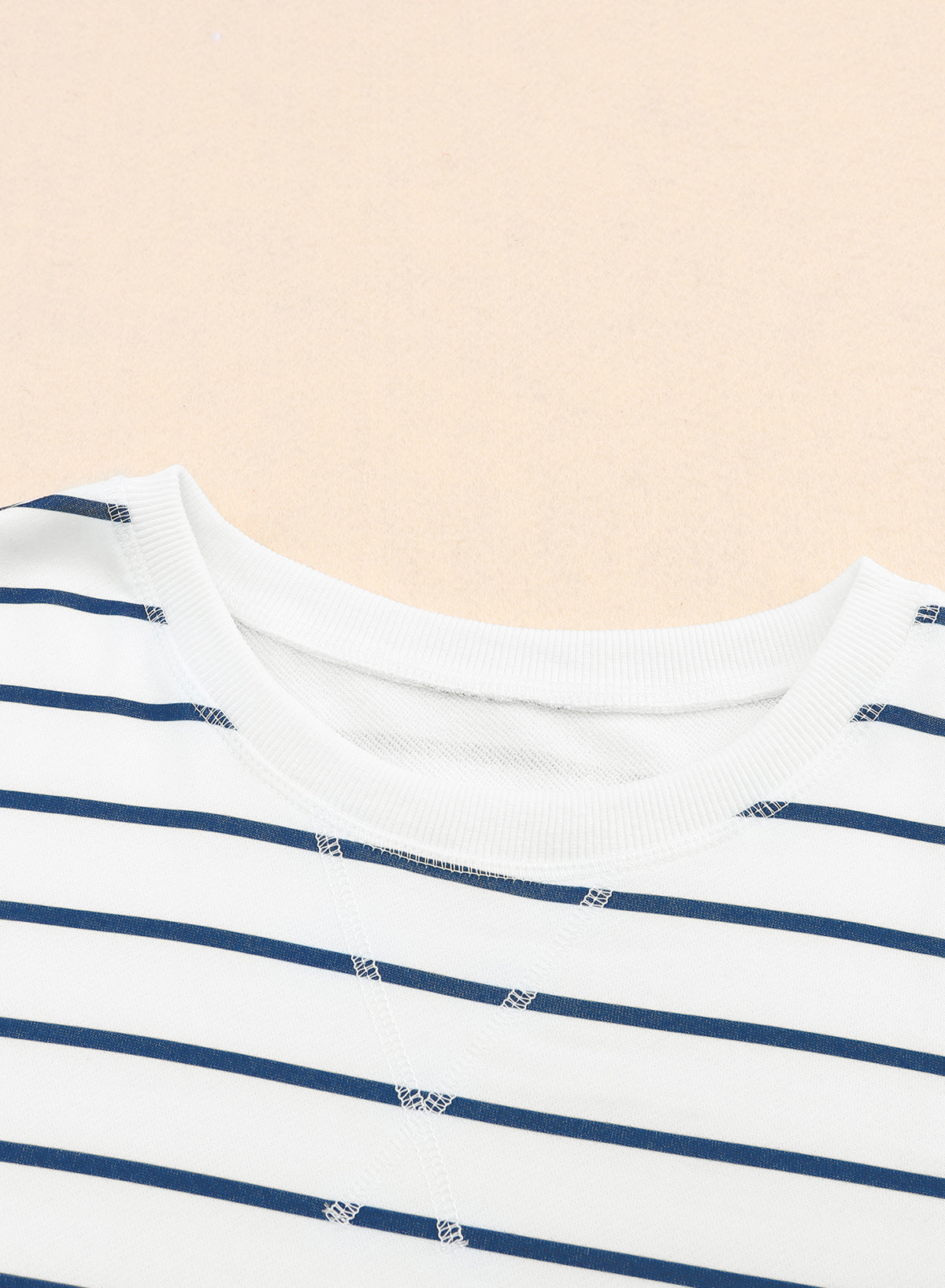 Women's Top with Striped Rib-Knitted Trim Long-Sleeve