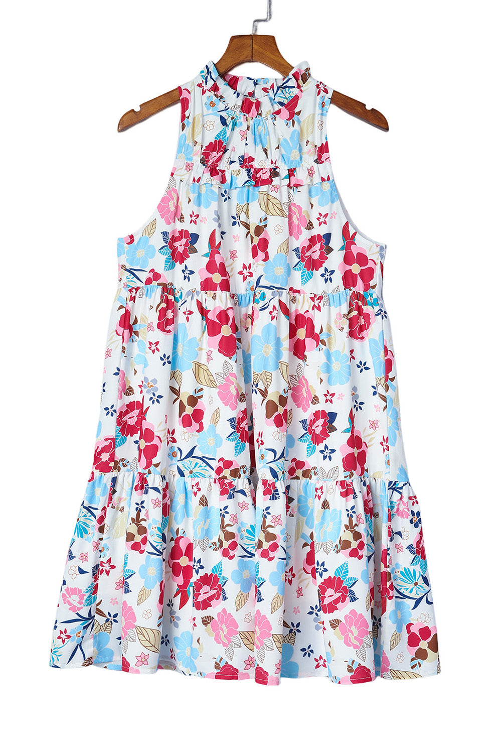 Floral Dresses for Women Layered Frill Mock Neck Sleeveless