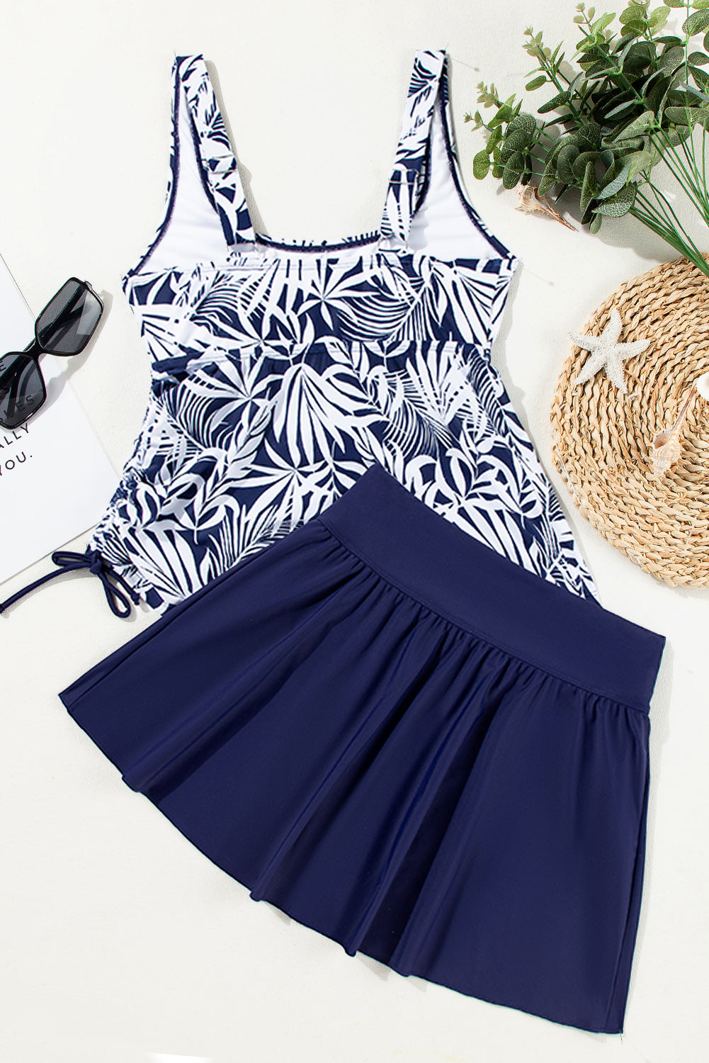 Adjustable Scoop Neck Tankini and Matching Skort Bathing Suit in Blue