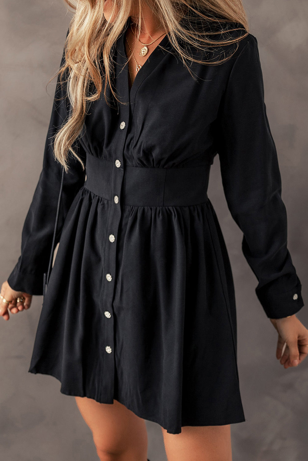 Women's Mini Dress with High-Rise Shirt Elastic Cinched
