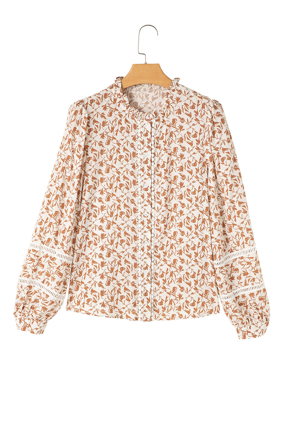 Lace Detail Floral Puff Sleeve Fall Shirt