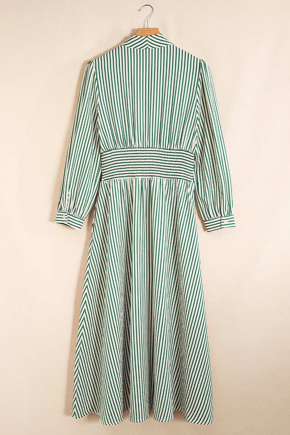 Front V-Neck Zip Cinched High-Waisted Midi Dress