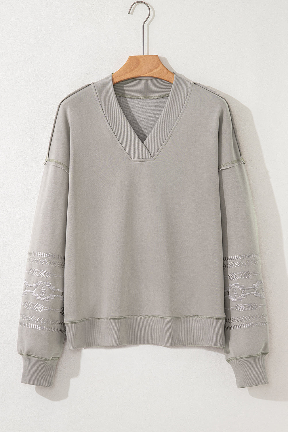 Aztec Embroidered Western V-Neck Sweatshirt