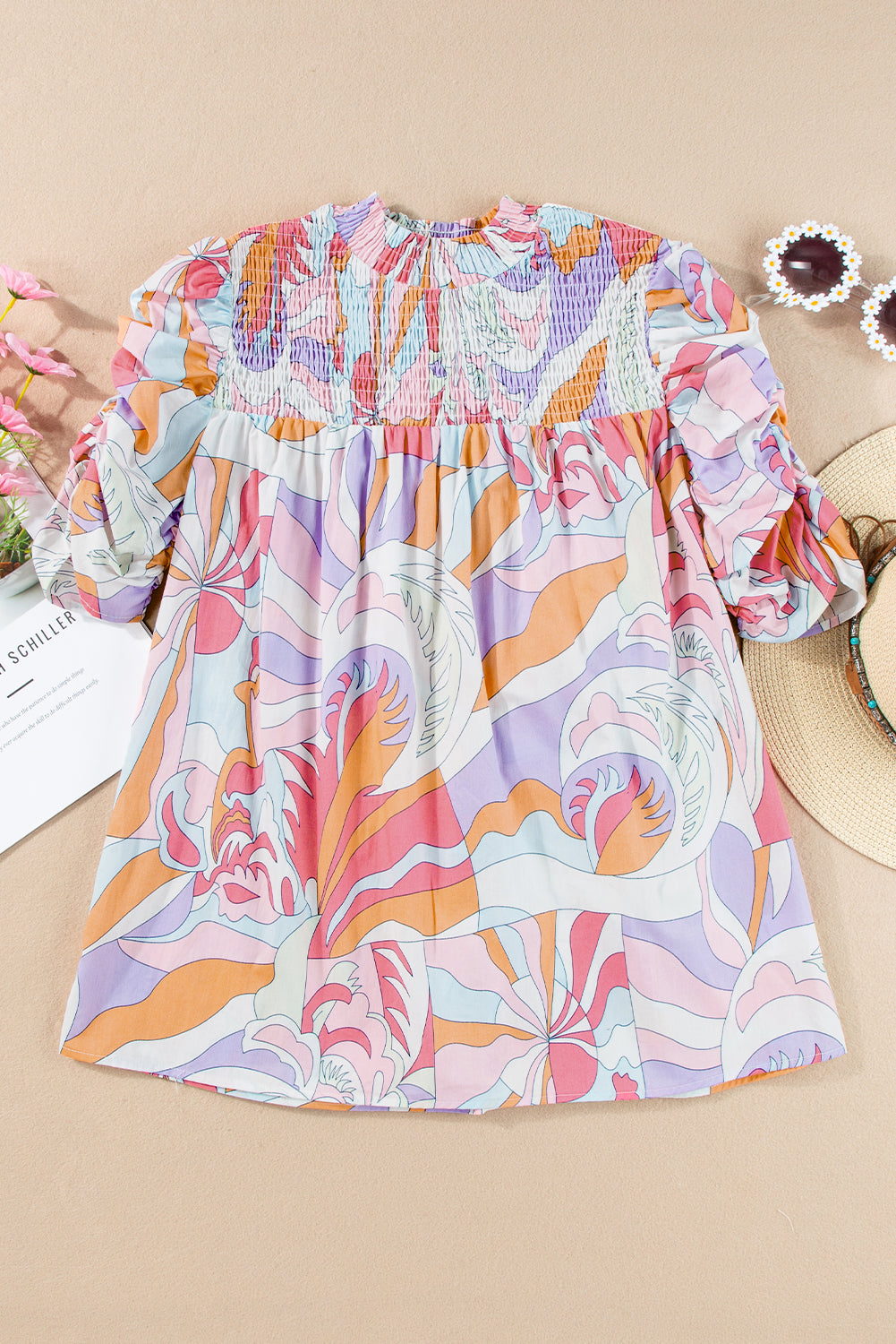 Women's Blouse with Bubble Sleeve Smock Detail