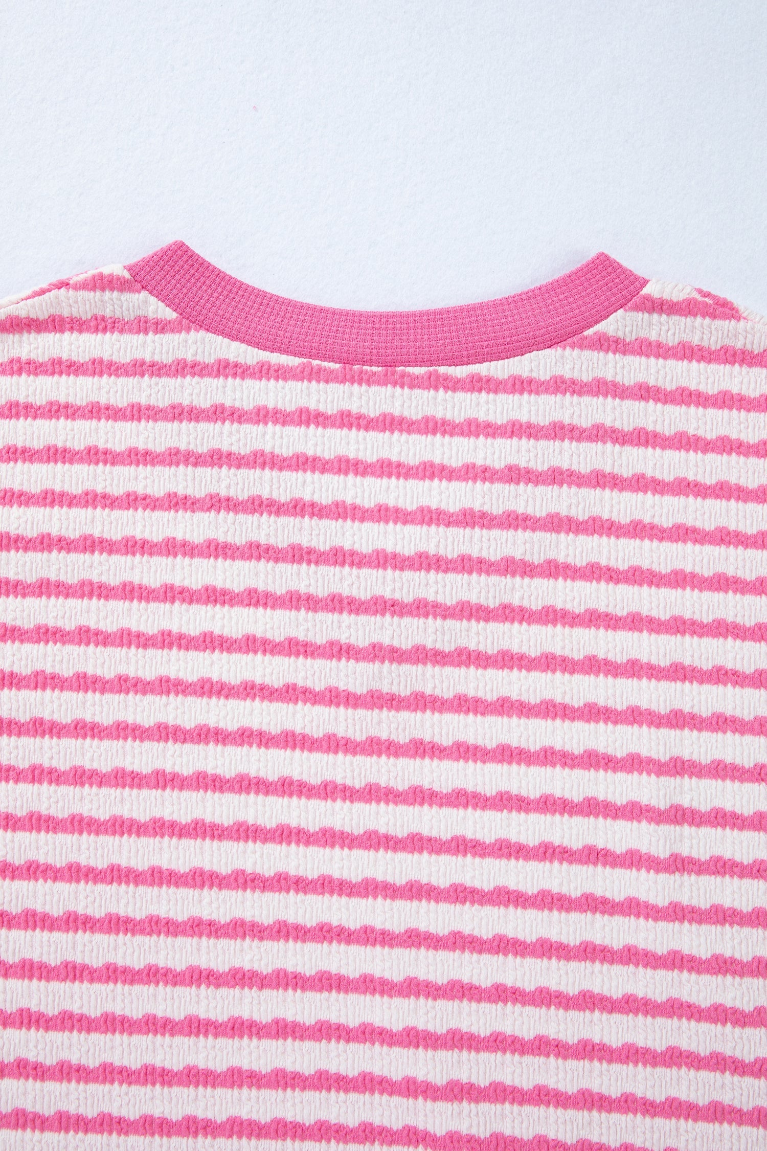 Cute Knit Pink Textured Contrast Trim Short-Sleeved Top