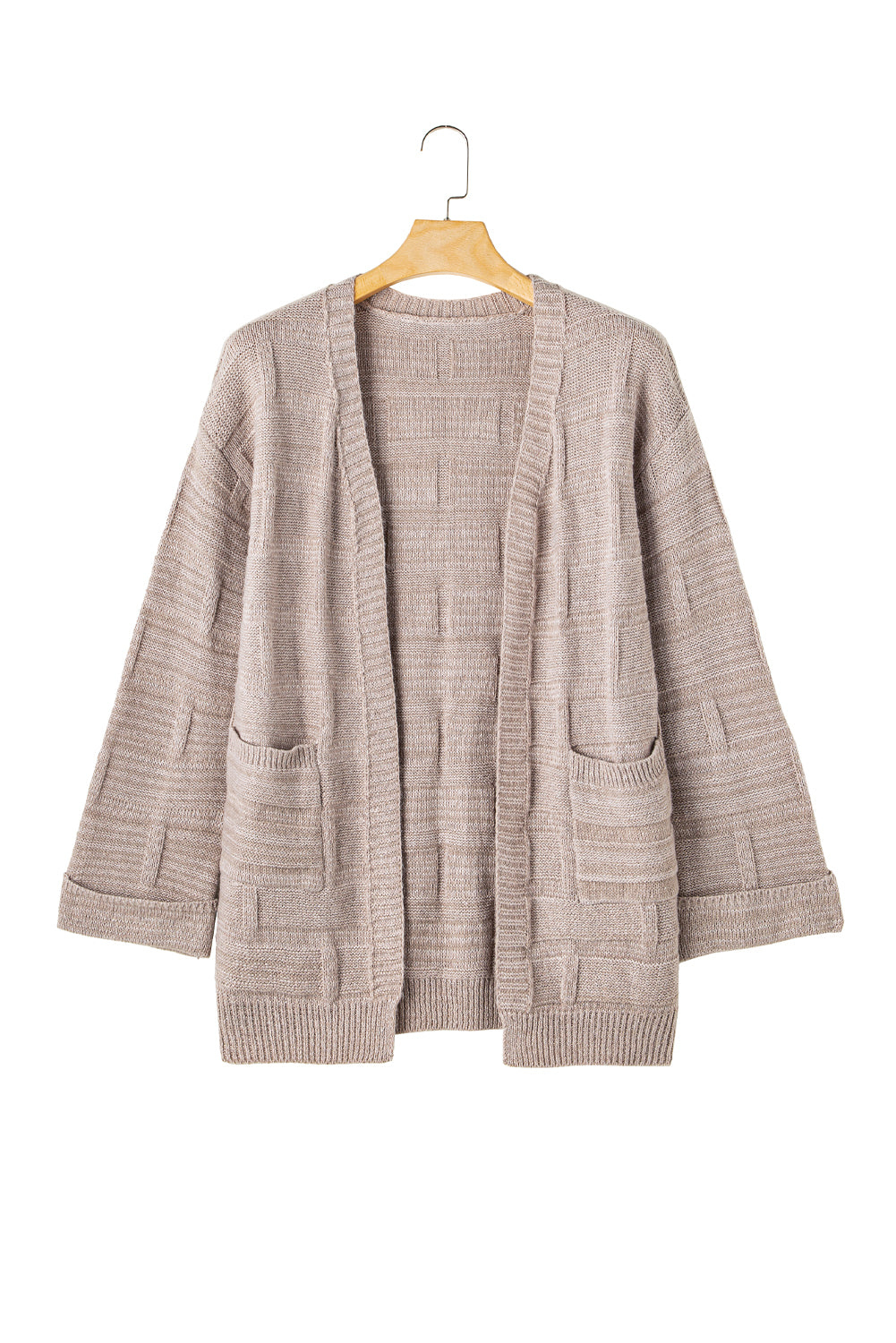 Textured Knit Open-Front Polished Cardigan Featuring Pockets