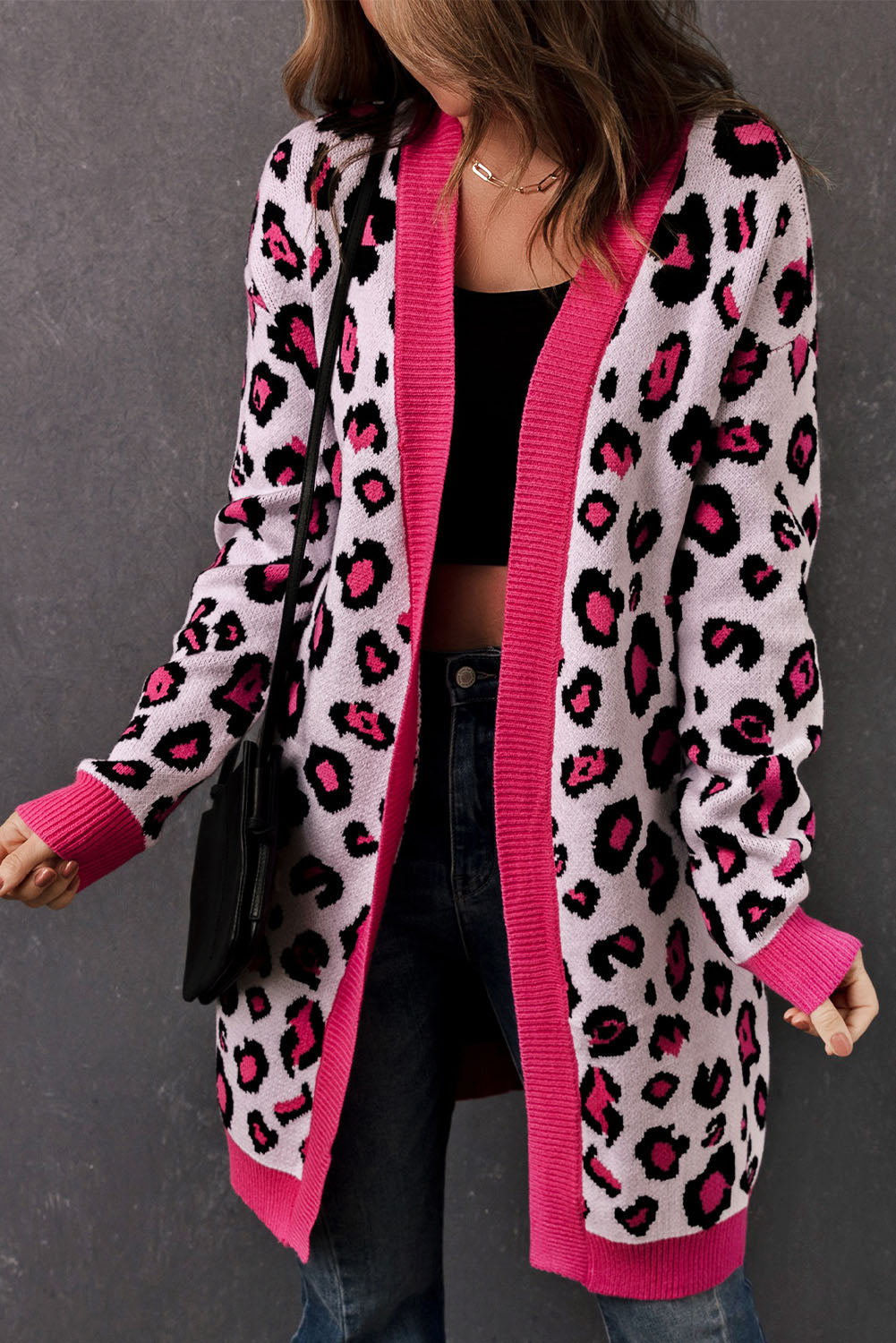 Women's Long Cardigan Featuring Rib-Knitted Trim Knitted