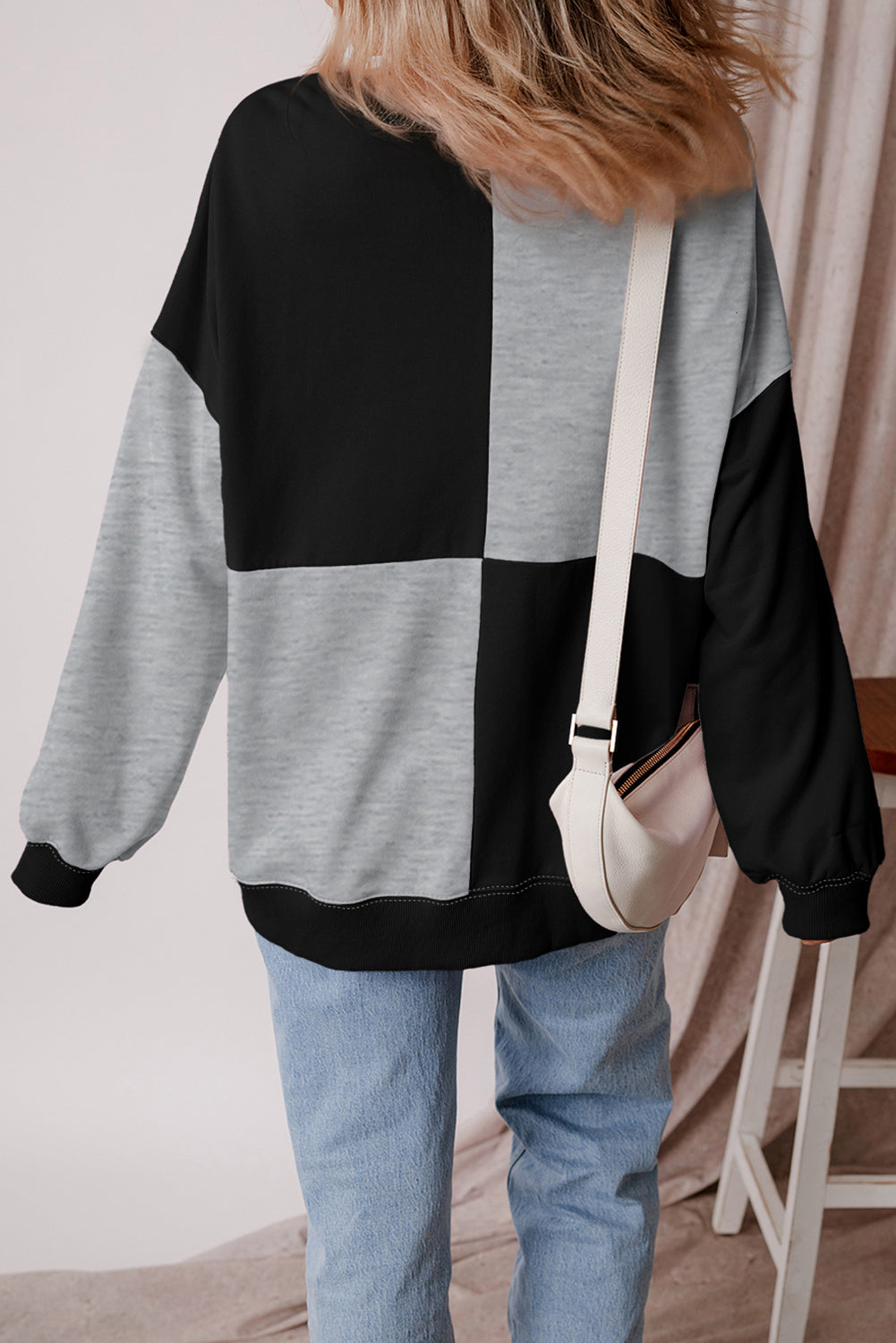 Colorblock Henley High Low Oversize Sweatshirt