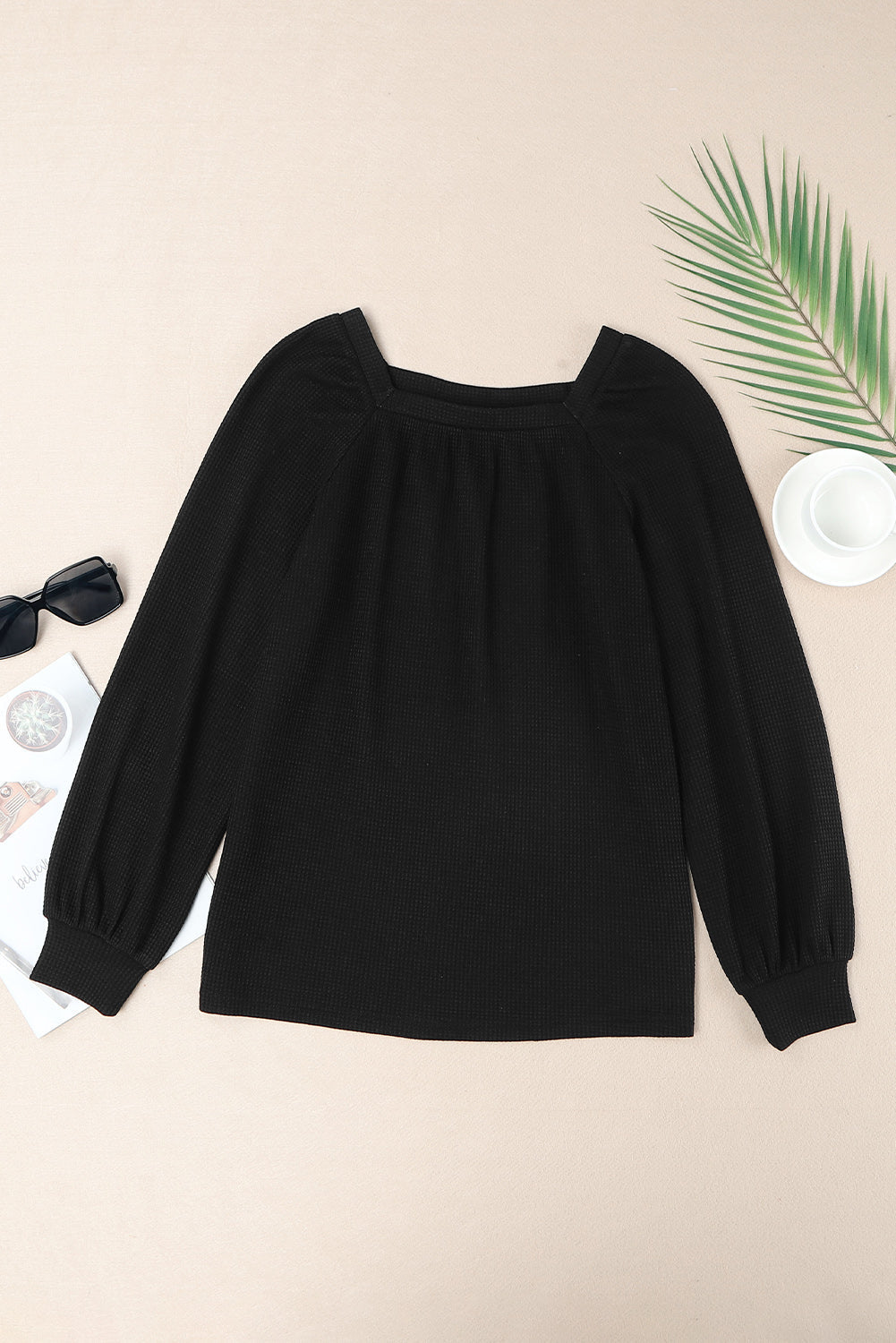 Women's Scoop Neck Waffle Knit Top