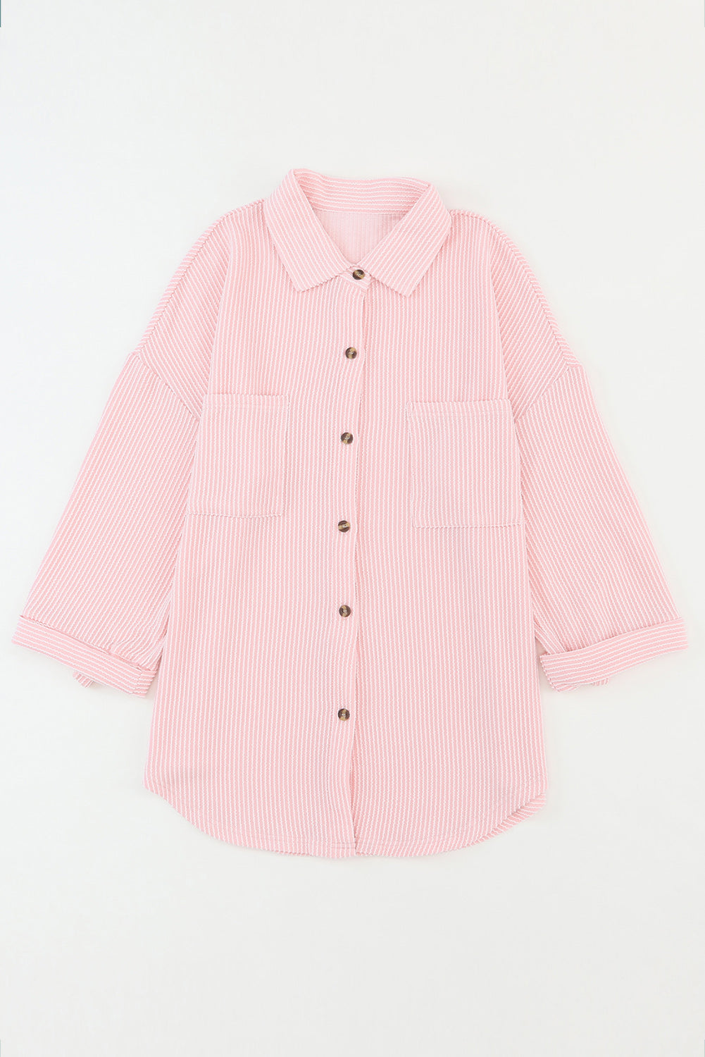Women's Roll Tab Rib-Knitted Cording Shacket