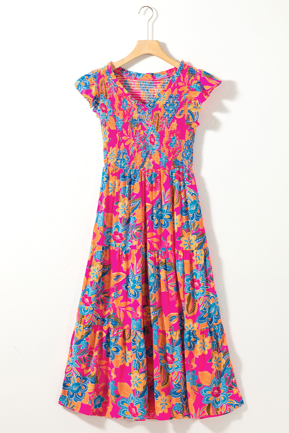 Women's Dress with Floral-Print Ruffle-Trimmed Layered Long Bohemian