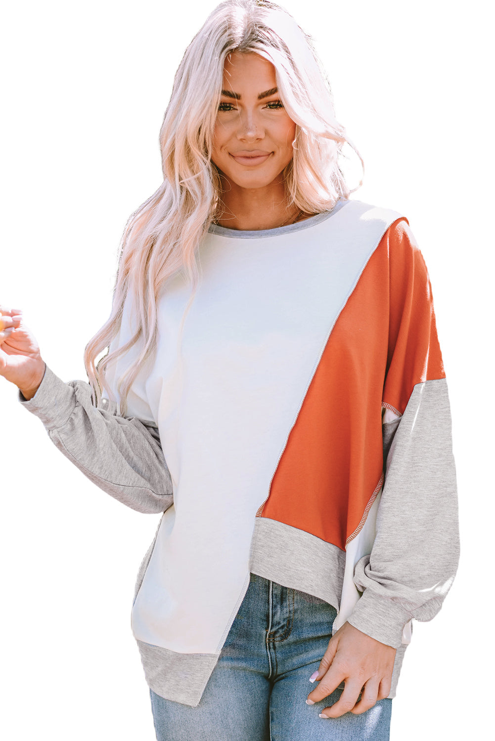 Women's Top with Stitching Irregular Hem