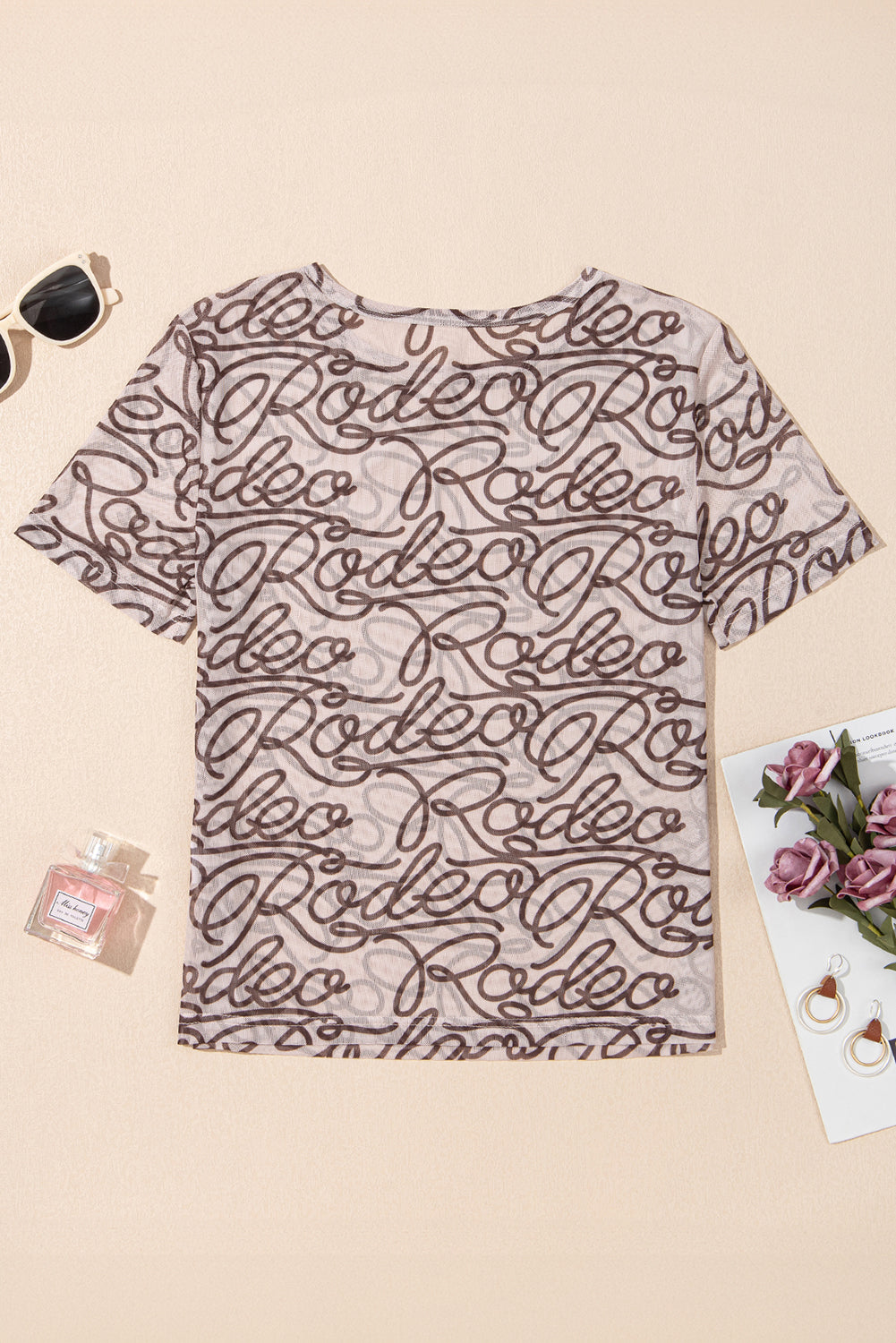 Rodeo Print Round Neck Slim Fit Mesh T Shirt