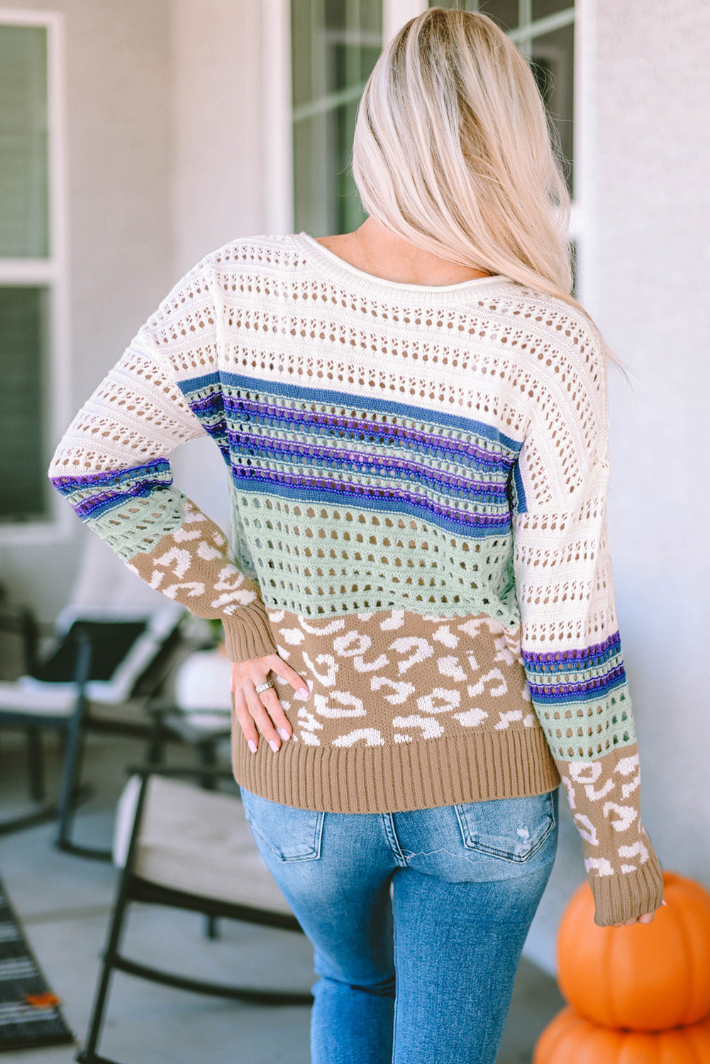 Women's Sweater with Crochet Striped Knitted