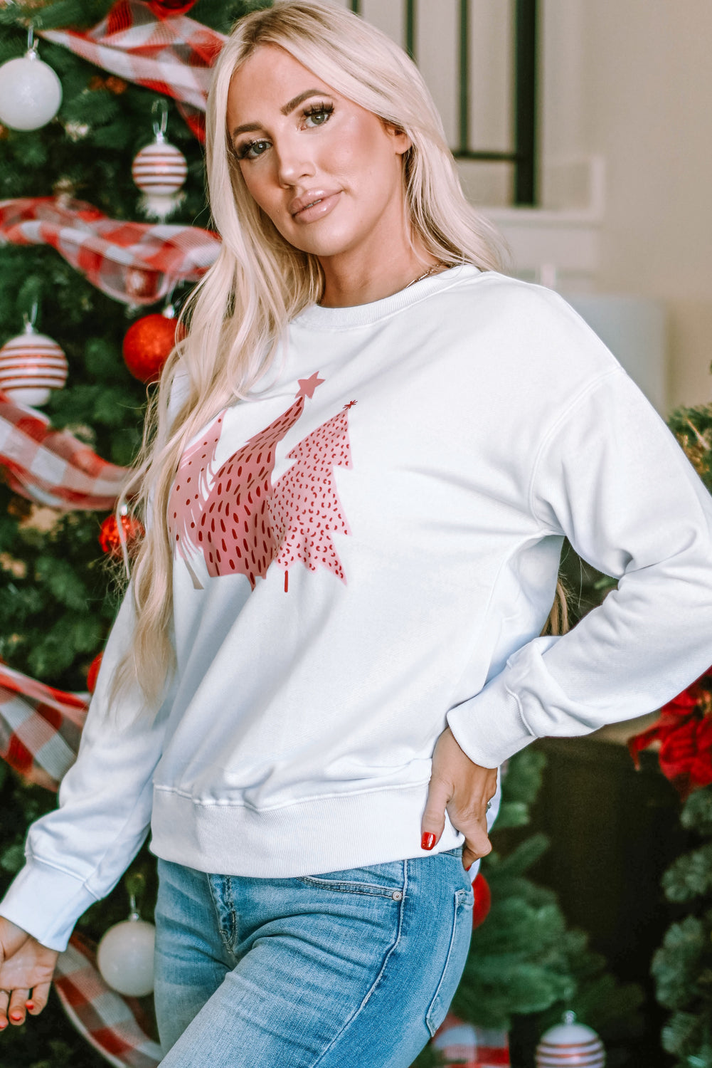 Women's Dots Christmas Tree Pullover Sweatshirt