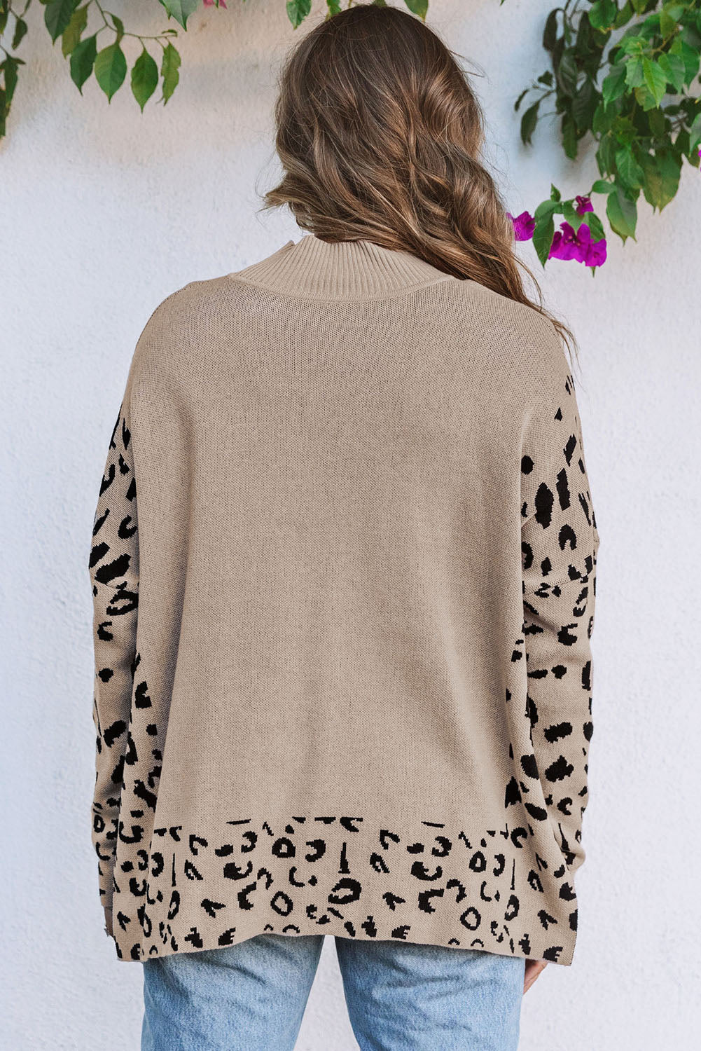 Women's Leopard-Print Side Slit Oversized Sweater