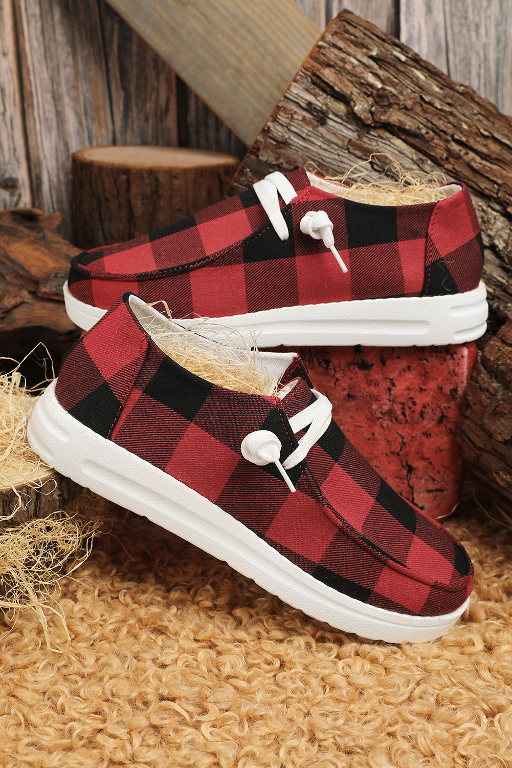 Retro Up Plaid Lace Flat Shoes