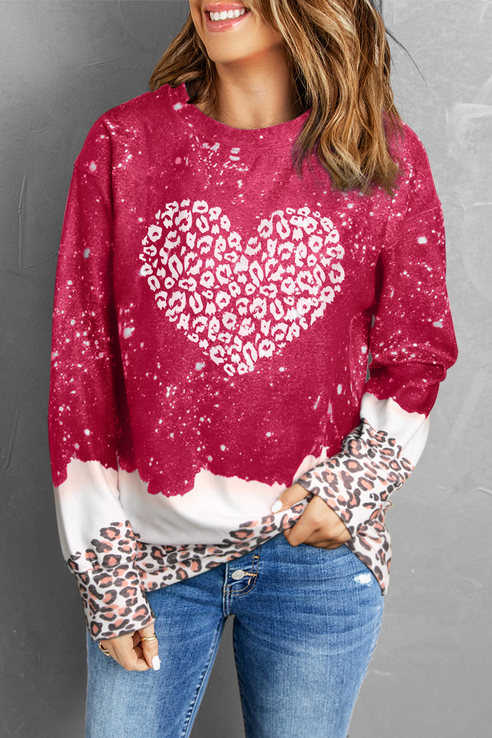 Pullover Sweatshirt for Women Bleached Heart Graphic-Print