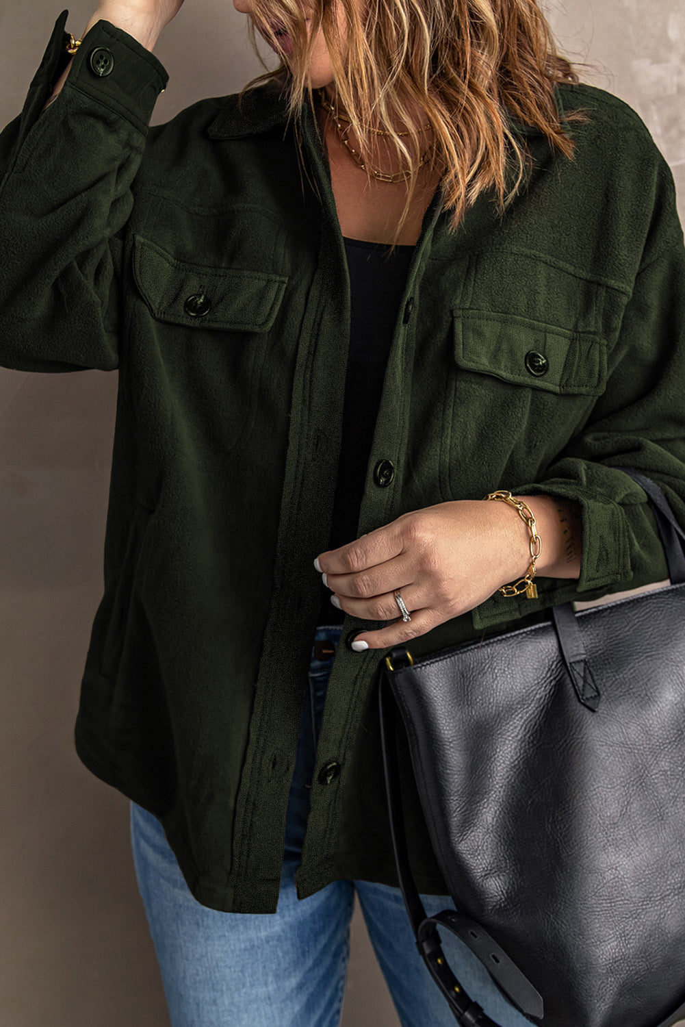 Shirt Jacket for Women Collar Button-Front