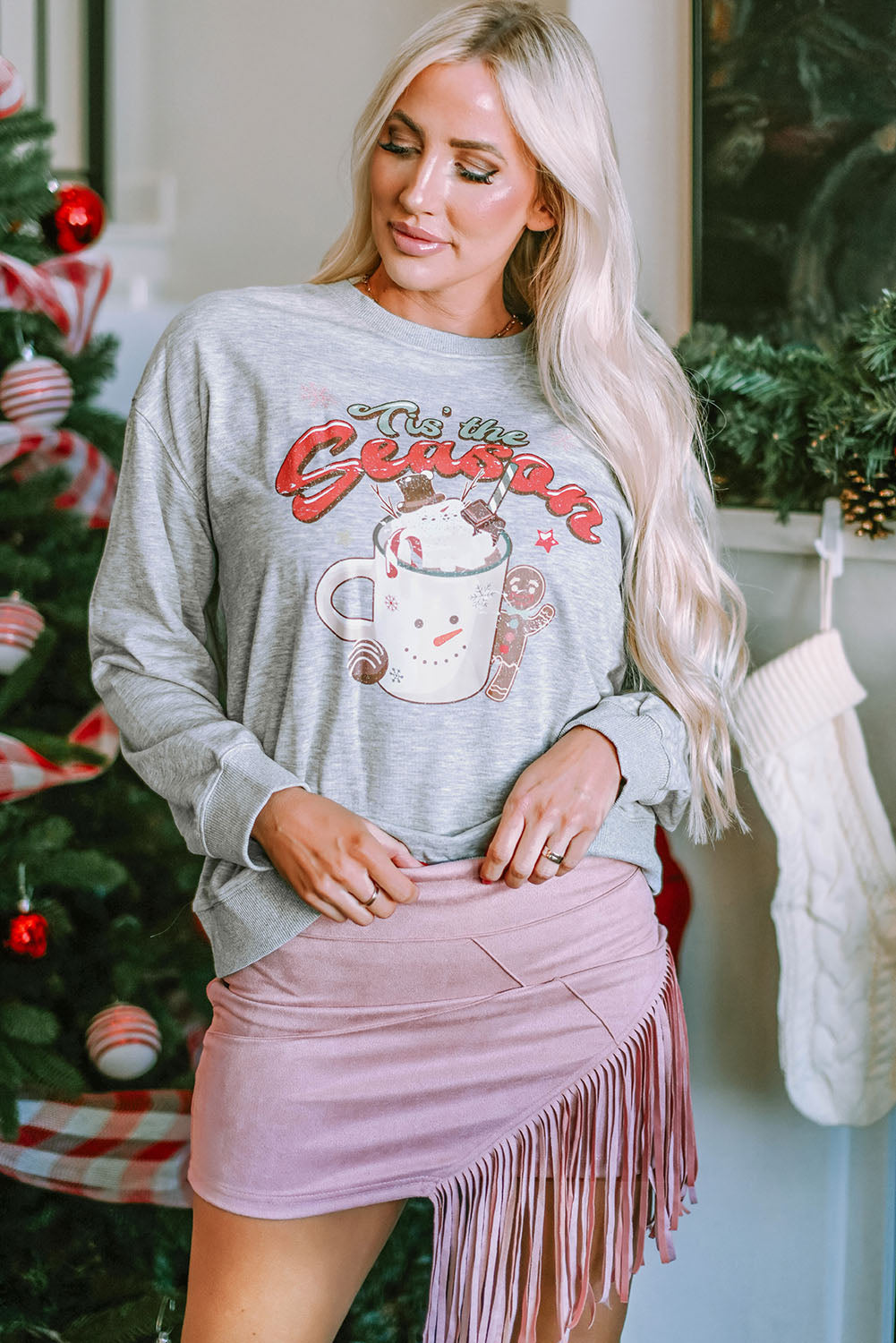 Women's Tis The Season Graphic-Print Christmas Sweatshirt