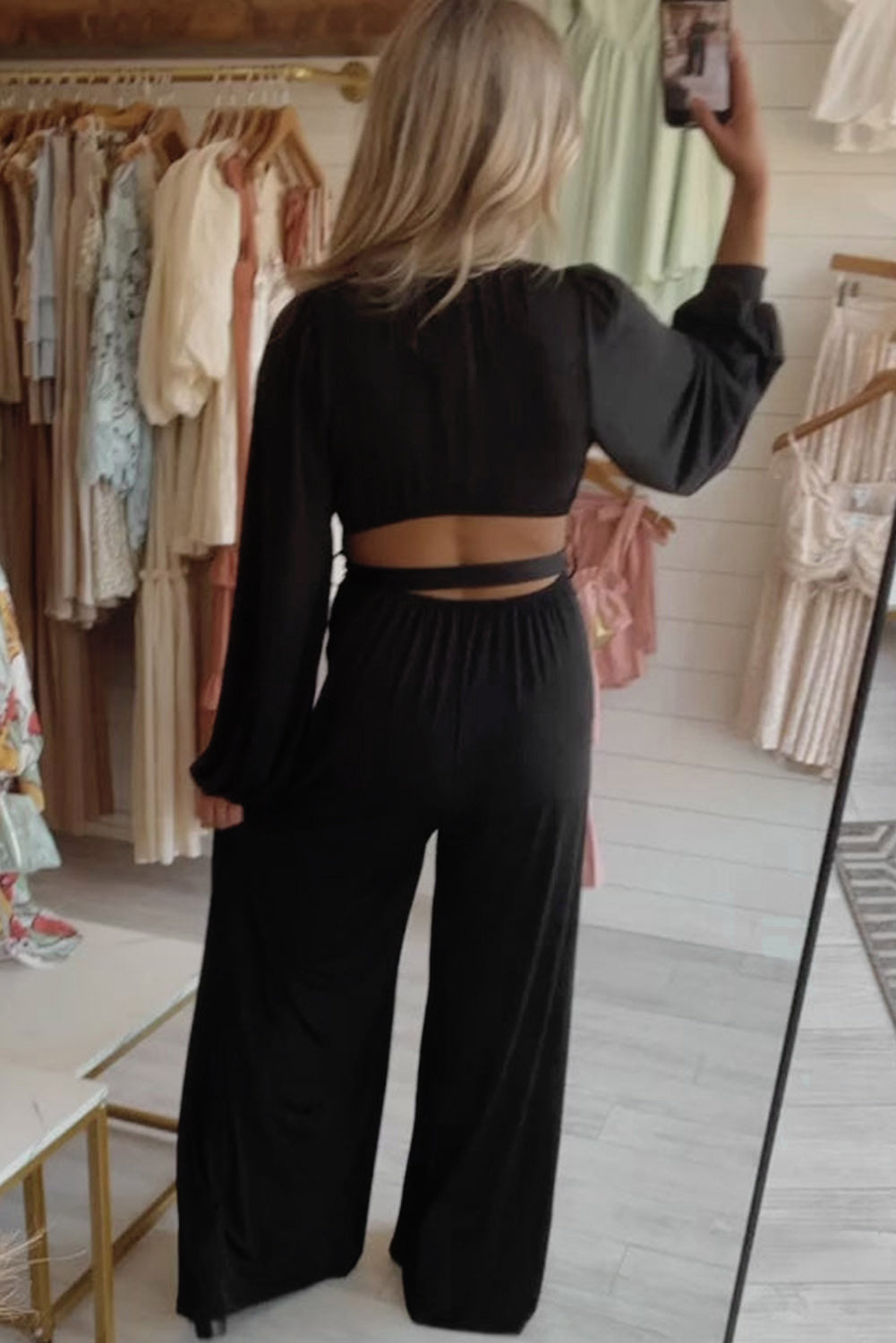 Leg Jumpsuit for Women V Neck Wide Cutout Back