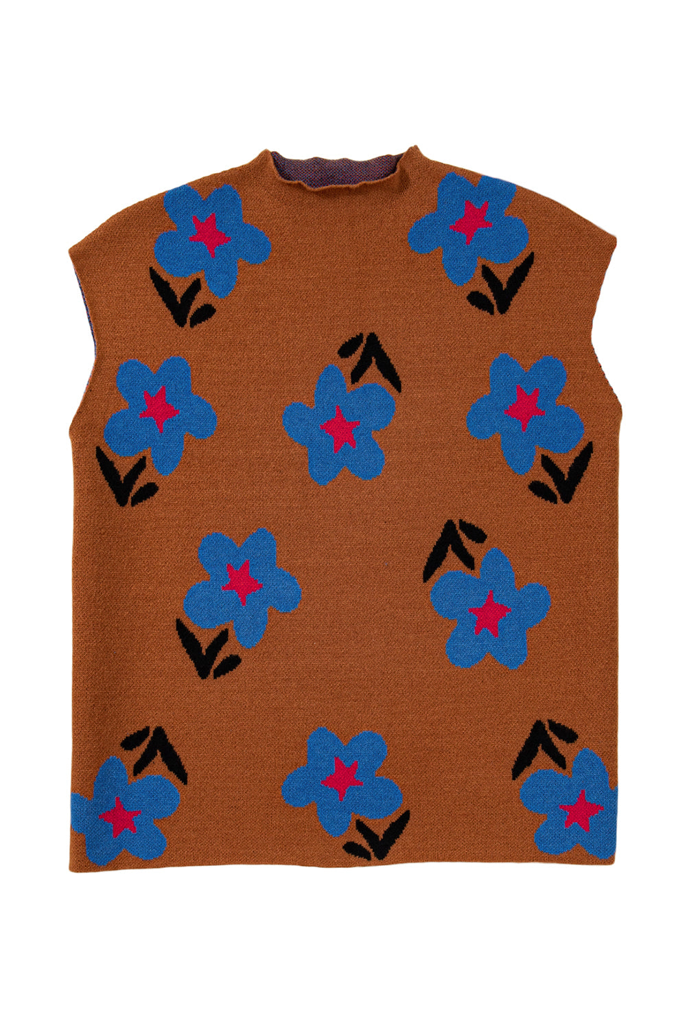 Floral Knit High Neck Top Vest