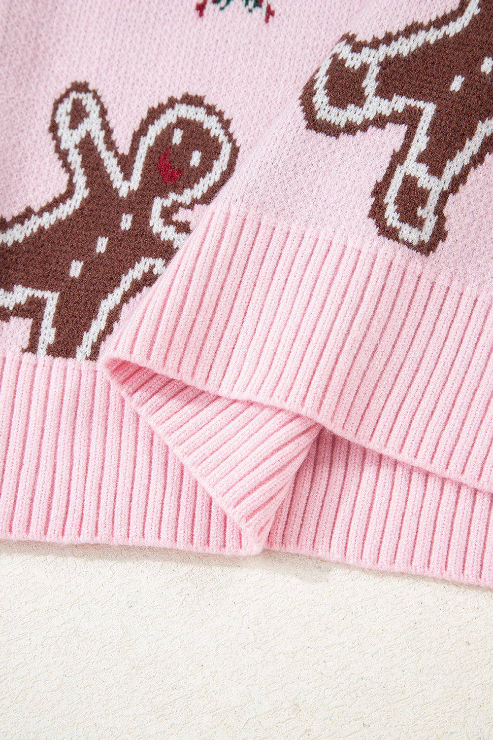 Christmas Ginger Bread Man Print Round-Neck Everyday Knit Top