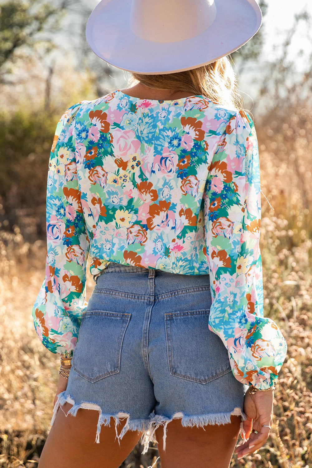 Bodysuit for Women Floral-Print Print Wrap