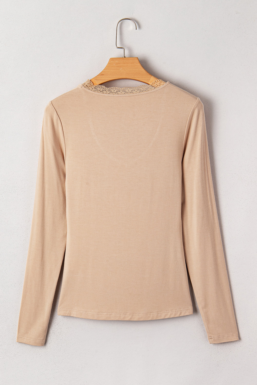 Neckline Lace-trimmed Sweetheart Ruched Detail Long-Sleeved T-shirt