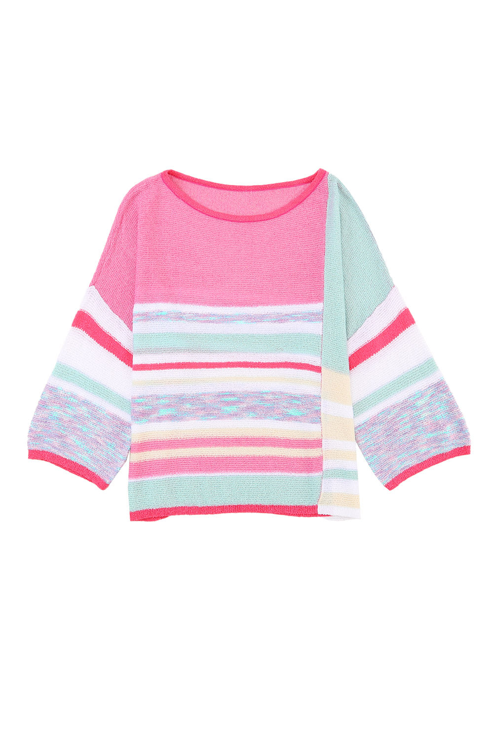 Women's Striped Three-Quarter Sleeve Knitted Top