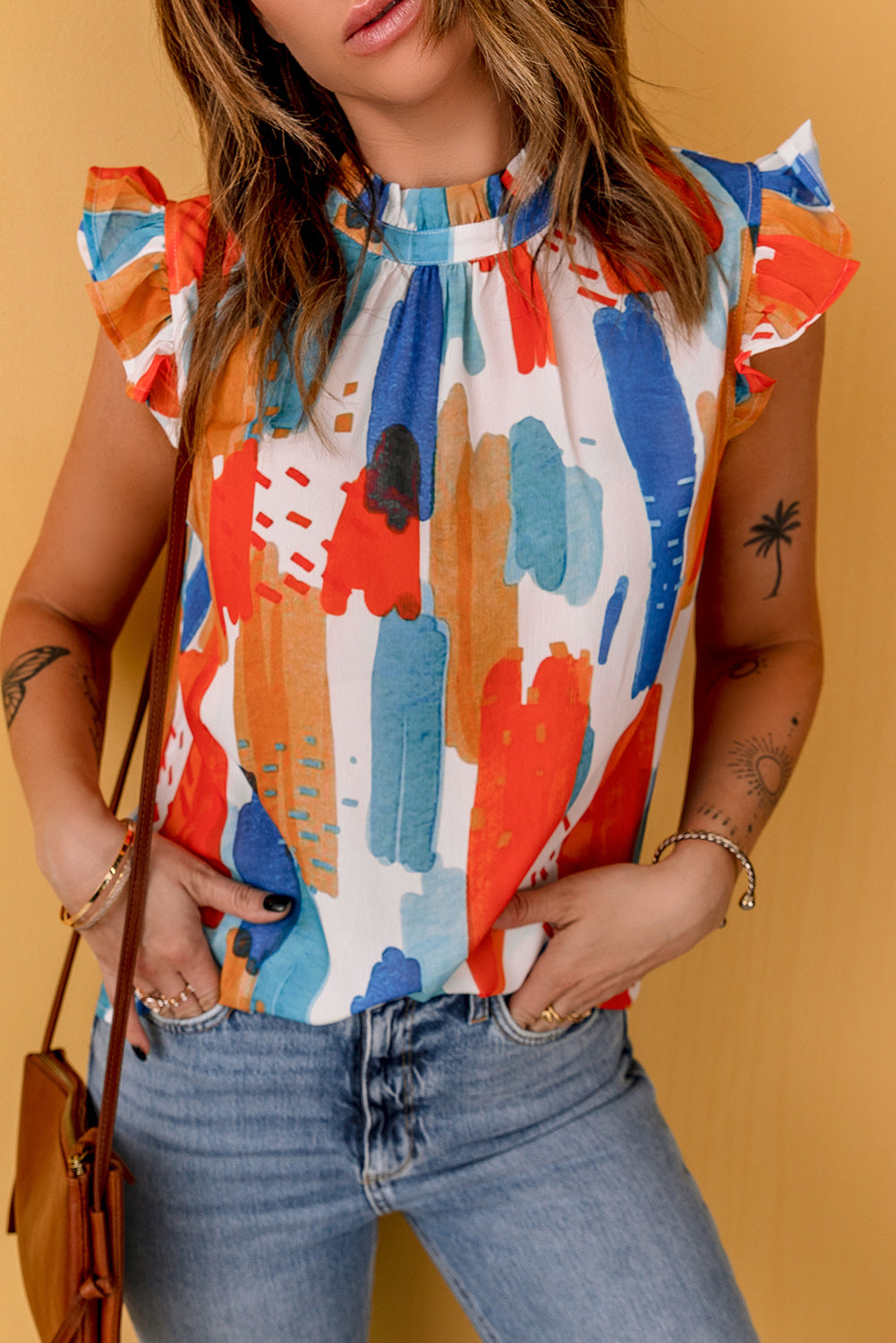 Women's Sleeve Ruffle-Trimmed Flutter Tank Top