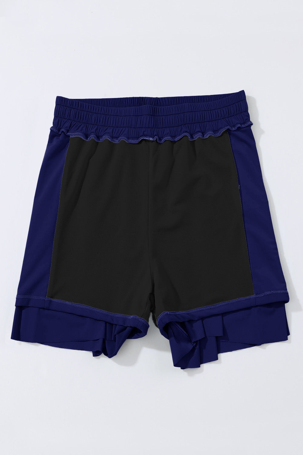 Drawcord Elastic Waist Lined Ruffle Shorts Bikini Bottom in Navy Blue