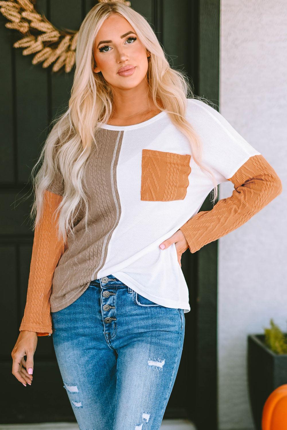 Knit Top for Women Long-Sleeve Chest